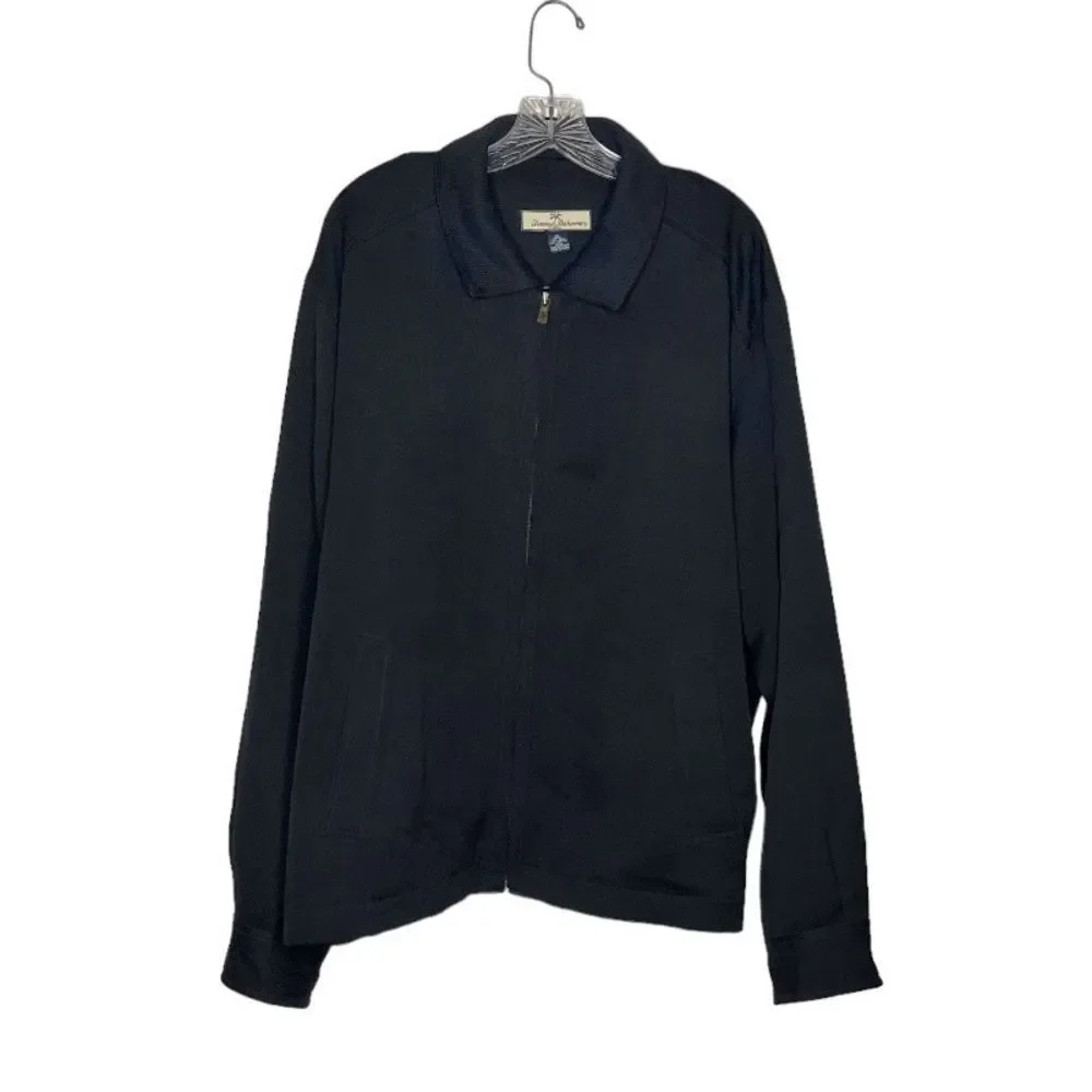 TOMMY BAHAMA Mens Black Jacket Lightweight Silk Blend Lined Full Zip Size XL